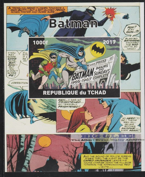 Chad 2017 Batman imperf s/sheet containing 1 value unmounted mint. Note this item is privately produced and is offered purely on its thematic appeal. . , stamps on , stamps on  stamps on batman, stamps on  stamps on sci-fi, stamps on  stamps on films, stamps on  stamps on cinema, stamps on  stamps on movies