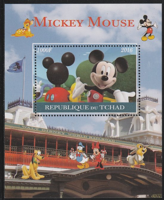 Chad 2016 Mickey Mouse perf s/sheet containing 1 value unmounted mint. Note this item is privately produced and is offered purely on its thematic appeal. . , stamps on disney, stamps on films, stamps on cinema, stamps on movies