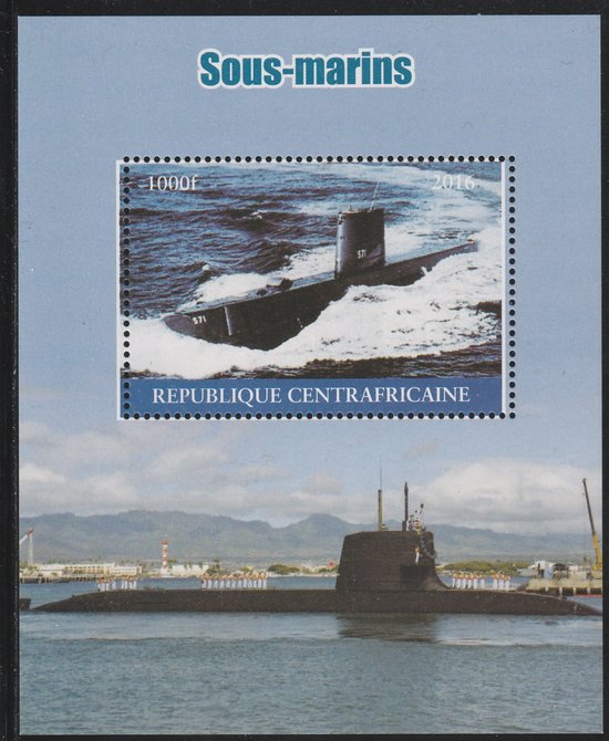 Central African Republic 2016 Submarines perf s/sheet containing 1 value unmounted mint. Note this item is privately produced and is offered purely on its thematic appeal, stamps on , stamps on  stamps on ships, stamps on  stamps on submarines
