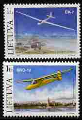 Lithuania 2003 Aviation - Gliders perf set of 2 unmounted mint, SG 822-23, stamps on aviation, stamps on gliders