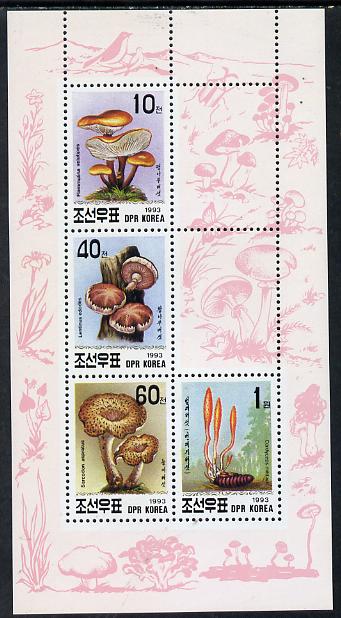 North Korea 1993 Fungi sheetlet #1 containing 10ch, 40ch, 60ch & 1wn values, stamps on , stamps on  stamps on fungi