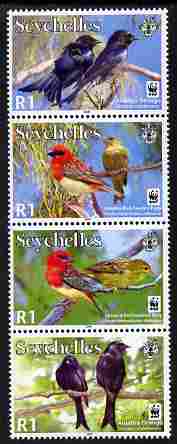 Seychelles 2008 WWF - Aldabra Drongo perf strip of 4 unmounted mint, SG 961-4, stamps on birds, stamps on  wwf , stamps on 