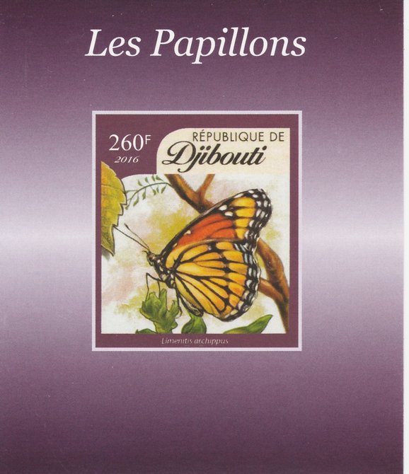 Djibouti 2016 Butterflies #3 imperf deluxe sheet unmounted mint. Note this item is privately produced and is offered purely on its thematic appeal, stamps on , stamps on  stamps on butterflies