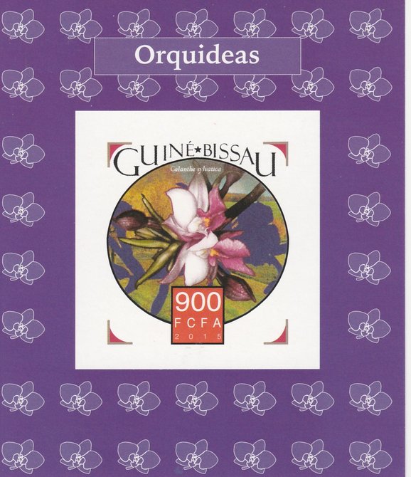 Guinea-Bissau 2015 Orchids #4 imperf deluxe sheet unmounted mint. Note this item is privately produced and is offered purely on its thematic appeal, stamps on , stamps on  stamps on flowers, stamps on  stamps on orchids