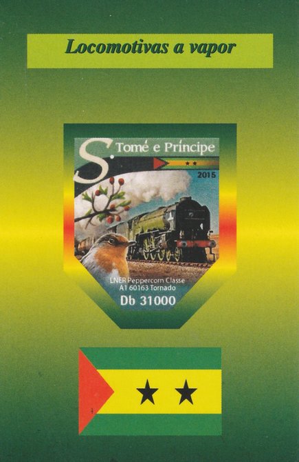 St Thomas & Prince Islands 2015 Steam Trains #3 imperf deluxe sheet unmounted mint. Note this item is privately produced and is offered purely on its thematic appeal, stamps on , stamps on  stamps on railways