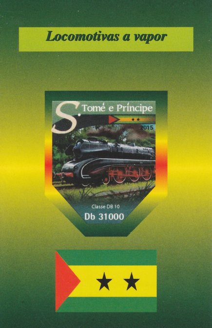 St Thomas & Prince Islands 2015 Steam Trains #4 imperf deluxe sheet unmounted mint. Note this item is privately produced and is offered purely on its thematic appeal, stamps on railways