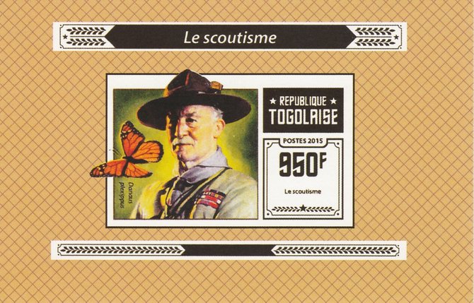 Togo 2015 Scouting #1 imperf deluxe sheet unmounted mint. Note this item is privately produced and is offered purely on its thematic appeal, stamps on , stamps on  stamps on scouts, stamps on  stamps on butterflies