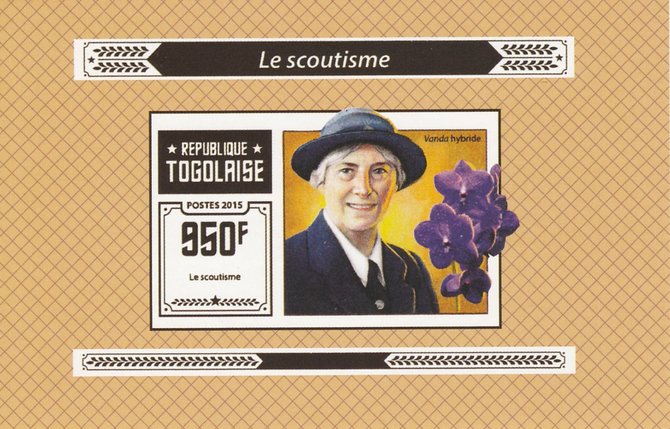 Togo 2015 Scouting #4 imperf deluxe sheet unmounted mint. Note this item is privately produced and is offered purely on its thematic appeal, stamps on , stamps on  stamps on scouts, stamps on  stamps on flowers, stamps on  stamps on orchids