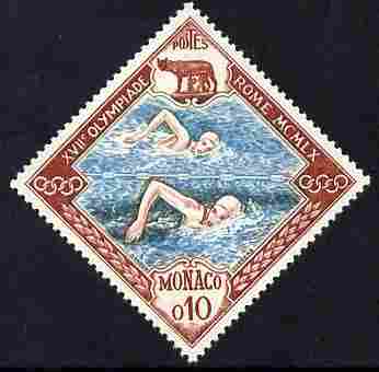 Monaco 1960 Olympic Games 10c SWimming Diamond shaped unmounted mint SG 693