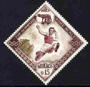 Monaco 1960 Olympic Games 15c Long Jump Diamond shaped unmounted mint SG 694, stamps on , stamps on  stamps on olympics, stamps on  stamps on long jump