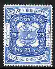 North Borneo 1888 Arms 25c perforated colour trial in blue unmounted mint, as SG 45, stamps on , stamps on  stamps on heraldry, stamps on  stamps on  qv , stamps on  stamps on arms