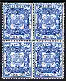 North Borneo 1888 Arms 25c perforated colour trial in blue unmounted mint block of 4, as SG 45, stamps on heraldry, stamps on  qv , stamps on arms