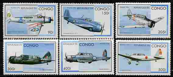 Congo 1996 Aircraft perf set of 6 unmounted mint, stamps on aviation, stamps on 