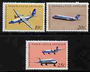 Netherlands Antilles 1968 Dutch Antillean Airlines perf set of 3 unmounted mint SG 510-12, stamps on aviation, stamps on douglas, stamps on fokker