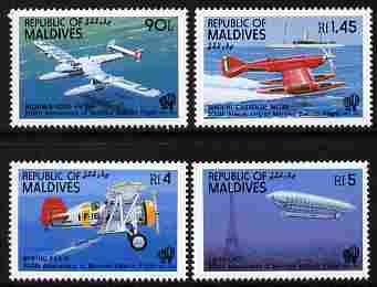Maldive Islands 1983 Bicentenary of Manned Flight perf set of 4 unmounted mint SG 992-95, stamps on , stamps on  stamps on aviation, stamps on  stamps on flying boats, stamps on  stamps on sea planes, stamps on  stamps on airships, stamps on  stamps on boeing