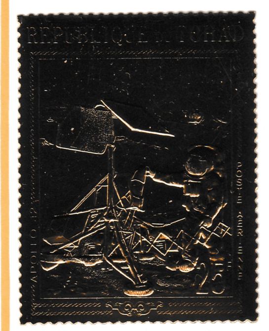 Chad Apollo 12 perf design embossed in gold foil unmounted mint. Note this item is privately produced and is offered purely on its thematic appeal. . , stamps on space, stamps on apollo