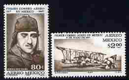Mexico 1967 50th Anniversary of First Mexican Flight perf set of 2 unmounted mint SG 1137-38, stamps on aviation, stamps on  dh , stamps on 