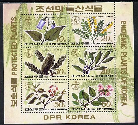 North Korea 1993 Endemic Plants sheetlet containing set of 6, stamps on flowers