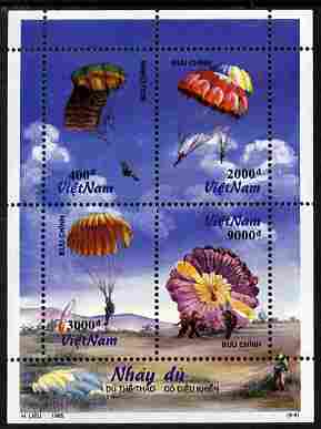 Vietnam 1995 Parachutes perf sheetlet containing 4 values unmounted mint SG 1965-68, stamps on , stamps on  stamps on aviation, stamps on  stamps on parachutes