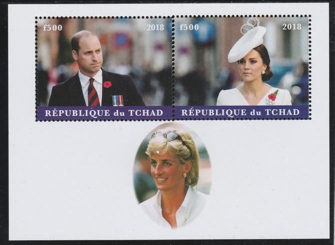Chad 2018 William & Kate perf sheetlet containing 2 values unmounted mint. Note this item is privately produced and is offered purely on its thematic appeal. . , stamps on , stamps on  stamps on royalty, stamps on  stamps on william, stamps on  stamps on kate, stamps on  stamps on diana