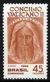Brazil 1966 Second Vatican Council (The Sacred Face) 45cr unmounted mint SG 1140, stamps on religion
