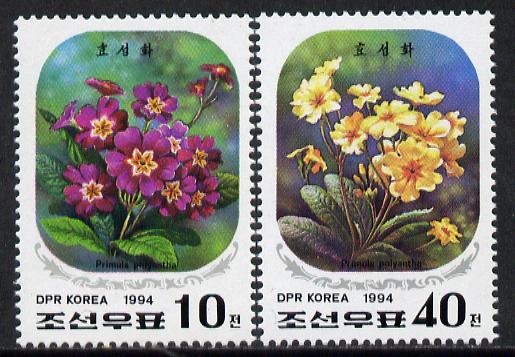 North Korea 1994 Flowers (52nd Birthday of Kim Jong Il) set of 2 unmounted mint, SG N3364-65*, stamps on , stamps on  stamps on flowers