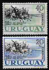 Uruguay 1961 150th Anniversary of Revolution perf set of 2 unmounted mint, SG 1172-73, stamps on revolutions, stamps on horses