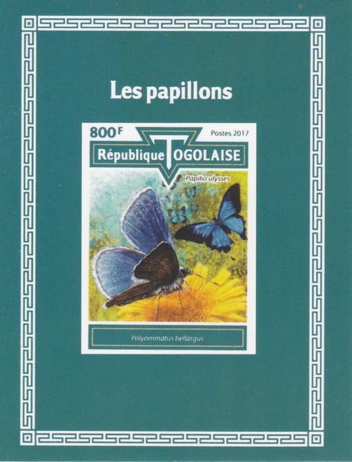 Togo 2017 Butterflies #1 imperf deluxe sheet unmounted mint. Note this item is privately produced and is offered purely on its thematic appeal., stamps on butterflies