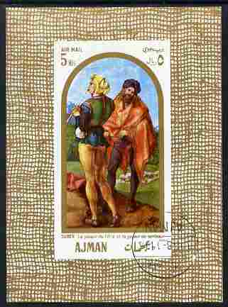 Ajman 1968 Piper & Drummer by Durer 5R imperf individual m/sheet fine cto used Michel BL24, stamps on arts, stamps on durer, stamps on music