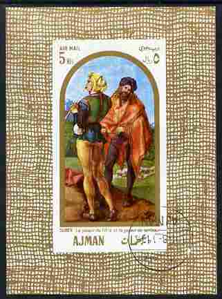 Ajman 1968 Piper & Drummer by Durer 5R imperf individual m/sheet fine cto used Michel BL24, stamps on , stamps on  stamps on arts, stamps on  stamps on durer, stamps on  stamps on music