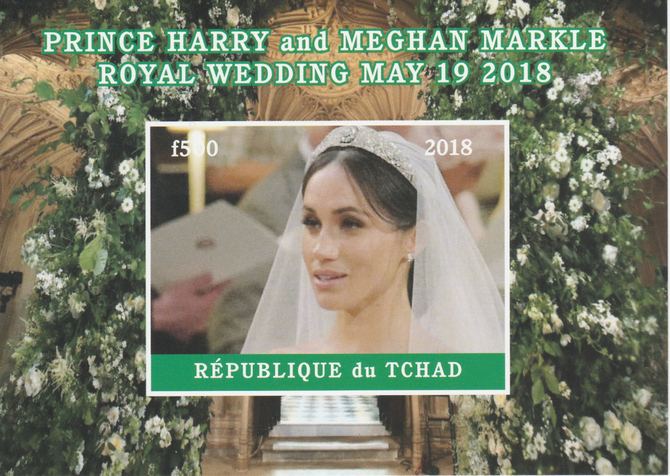 Chad 2018 Royal Wedding #3 Harry & Meghan imperf deluxe sheet unmounted mint. Note this item is privately produced and is offered purely on its thematic appeal, it has no..., stamps on royalty, stamps on harry, stamps on meghan