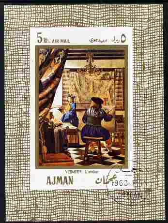 Ajman 1968 The Art of Painting by Vermeer 5R imperf individual m/sheet fine cto used Michel BL25, stamps on , stamps on  stamps on arts, stamps on  stamps on vermeer