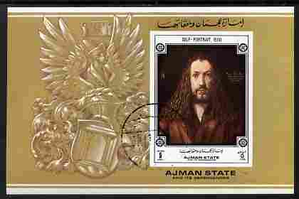 Ajman 1972 Self Portrait by Albrecht Durer 5R imperf individual m/sheet fine cto used Michel BL371, stamps on , stamps on  stamps on arts, stamps on  stamps on durer, stamps on  stamps on 