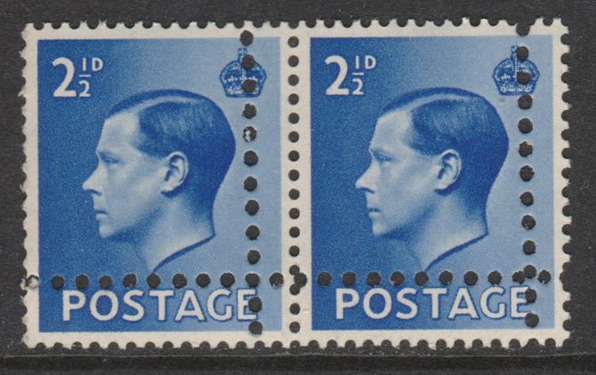 Great Britain 1936 KE8 2.5d horizontal pair with perforations doubled (stamps are quartered) unmounted mint. Note: the stamps are genuine but the additional perfs are a slightly different gauge identifying it to be a forgery., stamps on , stamps on  stamps on , stamps on  stamps on  ke8 , stamps on  stamps on 