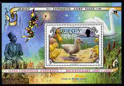 Jersey 2005 Fairy Tales - The Ugly Duckling perf m/sheet with Jersey at Nordia imprint unmounted mint, as SG MS 1200, stamps on fairy tales, stamps on children, stamps on ducks, stamps on stamp exhibitions
