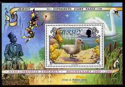 Jersey 2005 Fairy Tales - The Ugly Duckling perf m/sheet with Jersey at Nordia imprint unmounted mint, as SG MS 1200, stamps on , stamps on  stamps on fairy tales, stamps on  stamps on children, stamps on  stamps on ducks, stamps on  stamps on stamp exhibitions