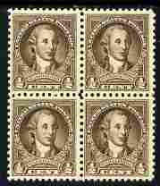 United States 1932 Washington 1/2c sepia block of 4 unmounted mint SG 704, stamps on , stamps on  stamps on washington, stamps on  stamps on usa presidents, stamps on  stamps on americana, stamps on  stamps on constitutions