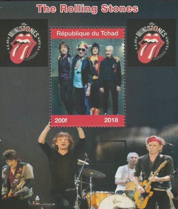 Chad 2018 Rolling Stones perf souvenir sheet unmounted mint. Note this item is privately produced and is offered purely on its thematic appeal. , stamps on , stamps on  stamps on music, stamps on  stamps on pops, stamps on  stamps on rock, stamps on  stamps on rolling stones