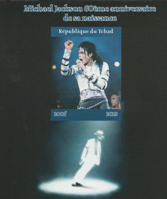 Chad 2018 Michael Jackson #2 imperf souvenir sheet unmounted mint. Note this item is privately produced and is offered purely on its thematic appeal. , stamps on , stamps on  stamps on music, stamps on  stamps on pops, stamps on  stamps on rock, stamps on  stamps on michael jackson