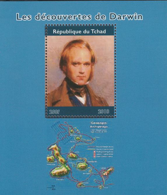 Chad 2018 Charles Darwin perf souvenir sheet unmounted mint. Note this item is privately produced and is offered purely on its thematic appeal. , stamps on personalities, stamps on darwin