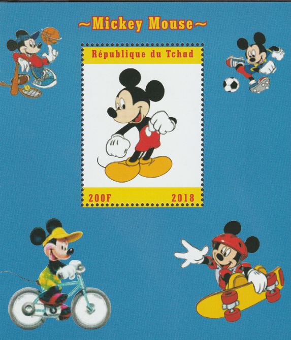 Chad 2018 Mickey Mouse perf souvenir sheet unmounted mint. Note this item is privately produced and is offered purely on its thematic appeal. , stamps on , stamps on  stamps on mickey mouse, stamps on  stamps on disney