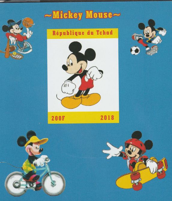 Chad 2018 Mickey Mouse imperf souvenir sheet unmounted mint. Note this item is privately produced and is offered purely on its thematic appeal. , stamps on mickey mouse, stamps on disney