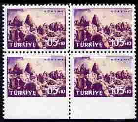 Turkey 1959 Tourist Publicity 105k + 10k marginal block of 4, stamps imperf between stamp and margin unmounted mint SG 1885var, stamps on , stamps on  stamps on tourism