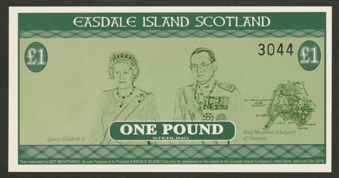 Easdale 2014  1 note specially produced for the Scottish Independence Referendum with only 4,000 notes produced. Pristine and rarely offered, stamps on 
