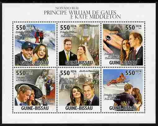 Guinea - Bissau 2011 Royal Engagement - William & Kate perf sheetlet containing 6 values unmounted mint , stamps on royalty, stamps on william, stamps on diana, stamps on charles, stamps on kate