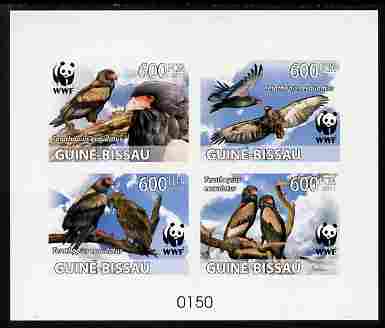 Guinea - Bissau 2011 WWF - Bateleur Eagle imperf deluxe sheetlet containing 4 values on thin card, stamps on , stamps on  stamps on birds, stamps on  stamps on  wwf , stamps on  stamps on birds of prey, stamps on  stamps on eagles