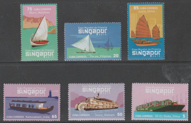 Cuba 2015 Worls Stamp Exhibition (Boats) perf set of 6 unmounted mint, stamps on , stamps on  stamps on stamp exhibitions, stamps on  stamps on ships, stamps on  stamps on sailing