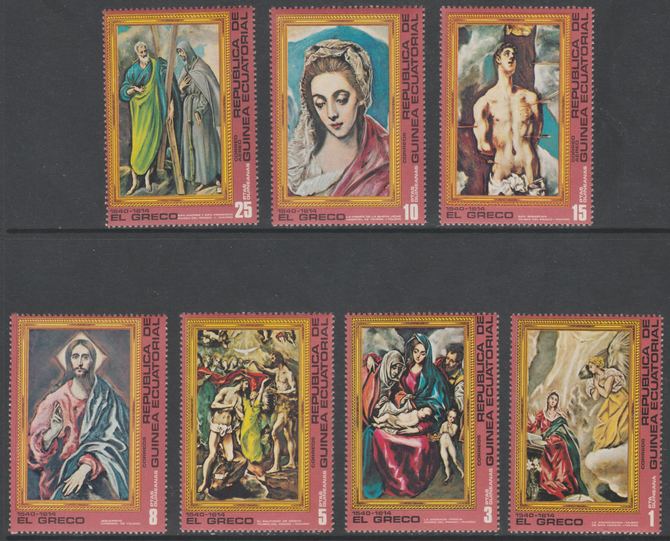 Equatorial Guinea 1976 Paintings by El Greco perf set of 7 unmounted mint  Mi 813-819, stamps on , stamps on  stamps on arts, stamps on  stamps on el greco