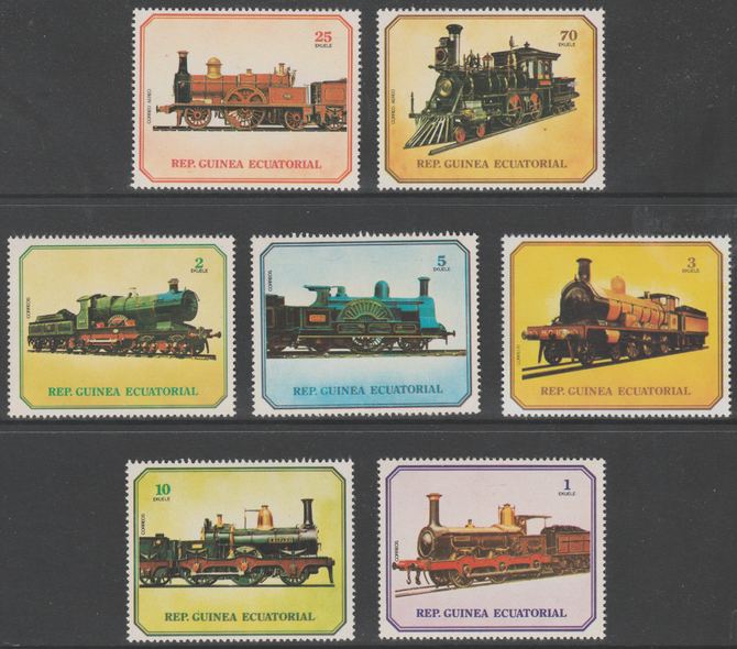 Equatorial Guinea 1978 Steam Locomotives perf set of 7 unmounted mint  Mi 1361-1367, stamps on railways