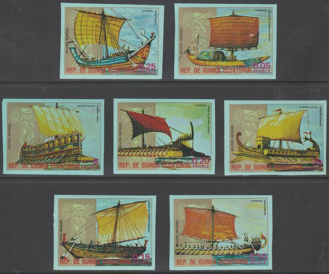 Equatorial Guinea 1978 Antique Ships imperf set of 7 unmounted mint Mi 1279-1285, stamps on ships, stamps on 